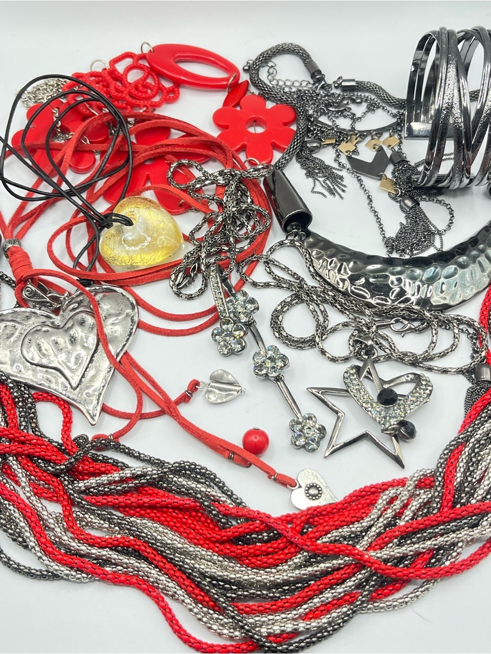 Red & Silver Mixed Jewelry Lot